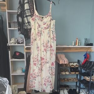 Torrid Cream and Pink Floral Maxi Dress